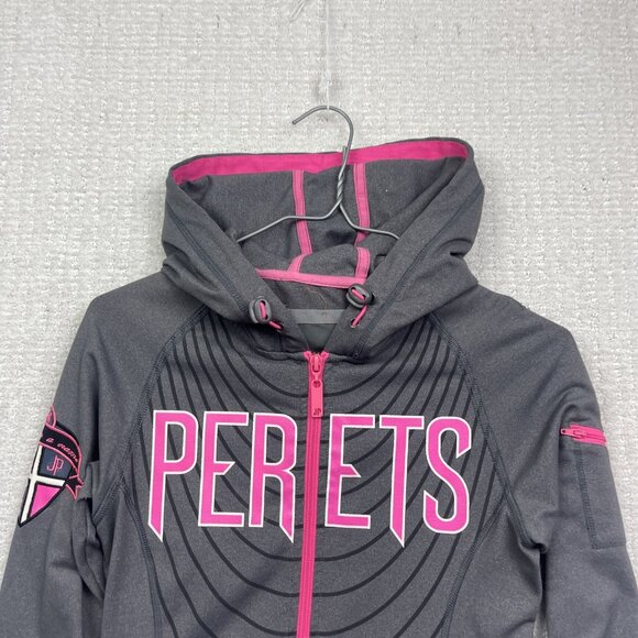 Y2K Joshua Perets Full Zip Tech Hoodie Emo Goth 2000's Sz Small Grey / Pink - Picture 2 of 12